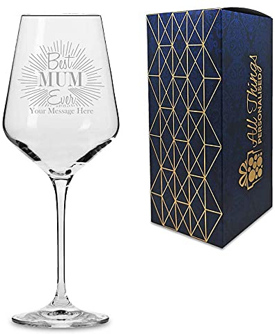 Personalised Engraved Infinity Wine Glass with Best Mum Ever Design, Gift Boxed, Personalise with Any Name
