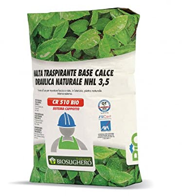 Biosughero - Malta adesiva-rasante a base calce naturale per cappotti in sughero CR 510 BIO - Conf. da 25 kg (5 sacchi da kg 25)