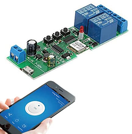 Yueyang Inching/Autobloccante WiFi Senza Fili Smart Switch 1 Canale Intelligente Relè Módulo DC 5V 7-12v-32v Telecomando Interruttore Timer con Alexa ewelink Al Porta del Garage (2CH D12V)