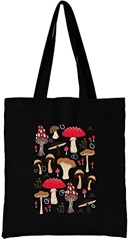 Mushroom Printed Canvas reusable grocery bags, Foldable Casual Travel HandBag, Shoulder Beach Tote Bags, Shopper bag eco friendly super strong washable Storage bags Shopping bag Canvas bag for Women