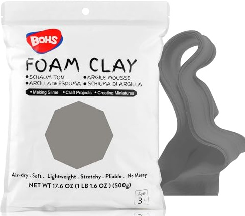 BOHS Arcilla de Espuma Gris para Modelar - Blanda, Suave - 500g - Para Proyectos Escolares, Cosplay y Repostería Falsa