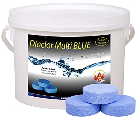 Pastillas de Cloro DIACLOR Multi Blue 200 gr. 3 KG - Envasado Individual - 15 Pastillas de Cloro Multiacción Efecto clarificante Extra Potente (Pastilla 200 gr - Diámetro 7,5 cm) - SIN Cobre (3 kg)