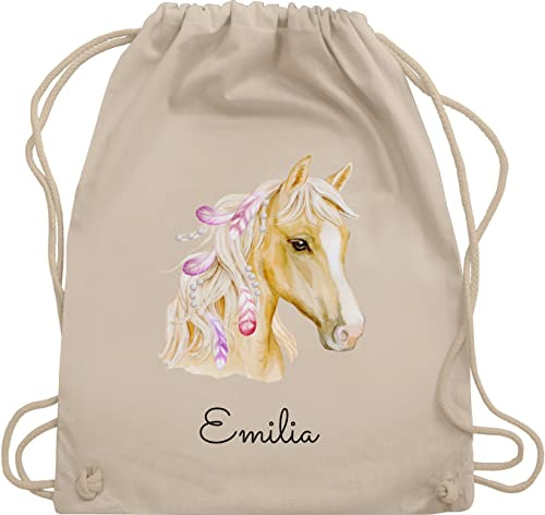 Turnbeutel Rucksack - Pferd Pferde - Pferdekopf - Unisize - Naturweiß - wechselsachen beutel kita reit sachen für mädchen pferden horse sportbeutel stoffsackerl kindergarten pferderucksäcke