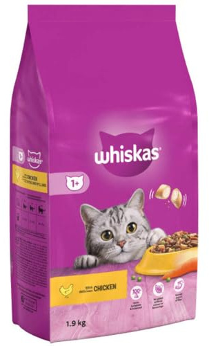 Whiskas 1+ kyckling 1,9 kg väska, vuxen katt torr mat