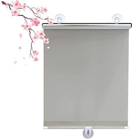 KGUDYS Suction cup roller blinds, protection UV blackout window shade, portable curtains with suction cups, temporary privacy blinds, 30-75cm wide, retractable,Grey-58x125cm/23x49in