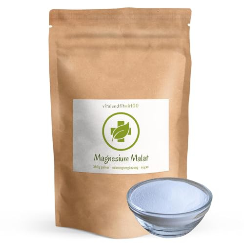 vitalundfitmit100 Magnesium Malat Pulver 300 g, vegan, mit Apfelsäure, Basischer pH-Wert