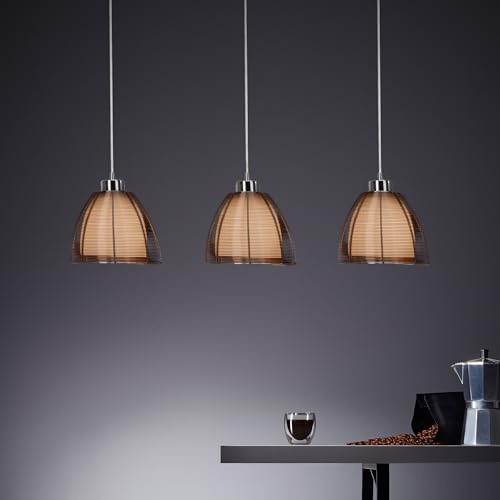 3 flammige Hängelampe - Pendelleuchte mit kürzbarem Kabel - 121 cm Höhe & | Hängelampe, 121 cm Höhe, E27, max. 60 W, Metall/Glas, bronze/chrom