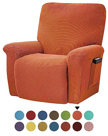 FANSU Stretchhusse für Relaxsessel Sesselbezug, 1 Sitzer Sesselschoner für Recliner Stuhl Sessel, Einfarbig Jacquard Stretch Sofabezug, Dick Elastisch Bezug für Fernsehsessel Liege (Orange)