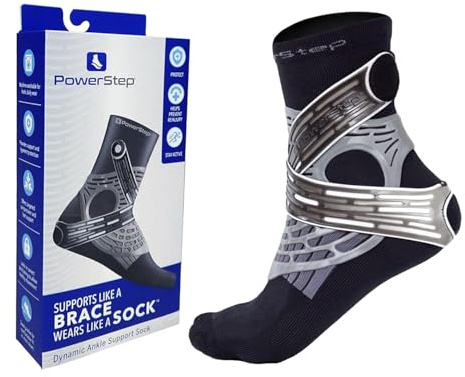 PowerStep Dynamic Ankle Support Sock, Ankle Brace and Ankle Compression Sock, for Flexibility, Ankle Support and Injury Prevention, Pain Relief, Unisex (Right Small, Men's 4-6.5, Women's 5-7.5)