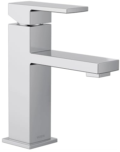 Moen Revyl Chrome One-Handle Single Hole Modern Bathroom Sink Faucet with Optional Deckplate and Spring Loaded Drain Assembly, 84771