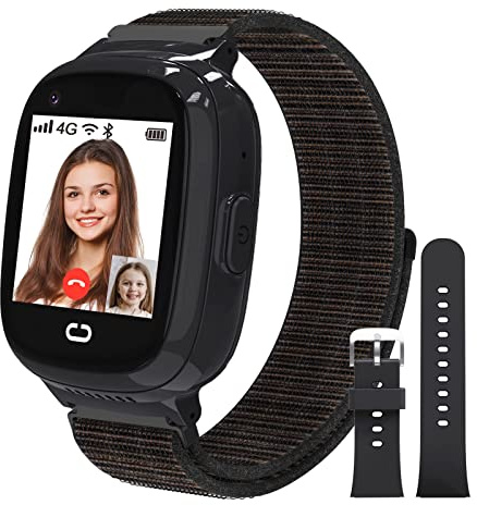 PTHTECHUS Montre intelligente 4G pour enfants avec carte SIM, téléphone pour enfants, traceur GPS, appel, chat vocal et vidéo, alarme, appareil photo, SOS