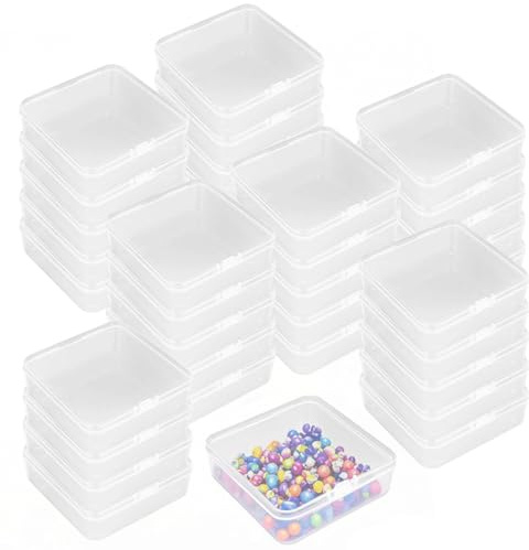 NAMYEUT 35 Stück Kleine Sortierboxen mit Deckel 7 x 7 x 1,7 cm, Transparent Kunststoff Aufbewahrungsboxen, Mini Behälter für Kleinteile, Schmuck und Bastelmaterial