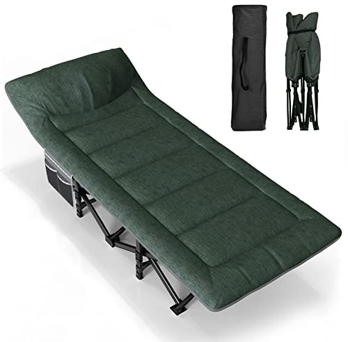 ATORPOK SHOP Camp Beds for Adults with Cushion and Pillow, Comfortable Travel Camping Cot for Sleeping, Portable Tent cot with Carry Bag Supports 450 lbs (Green)