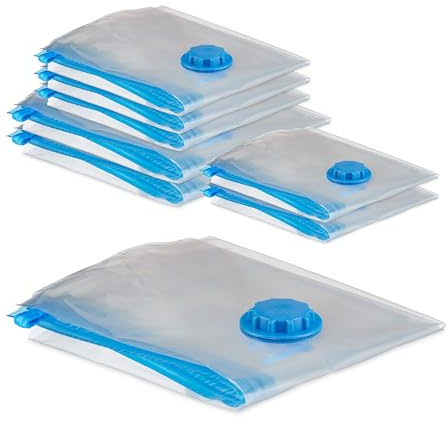 Relaxdays Vacuum Seal, Set of 8, 3 Different Sizes, Travel Clothes Protection Storage, Plastic, Bag, Transparent, 100 x 80 x 0.07 cm
