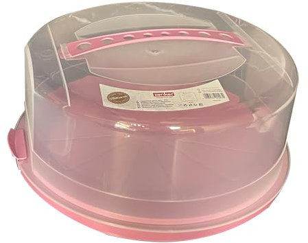 Zenker 44497 Porta Torta Rotondo con Coperchio, Porta Dolci con 2 Chiusure di Sicurezza, Campana per Dolci, Plastica, base rosa e coperchio trasparente con manico, Diametro 34 cm
