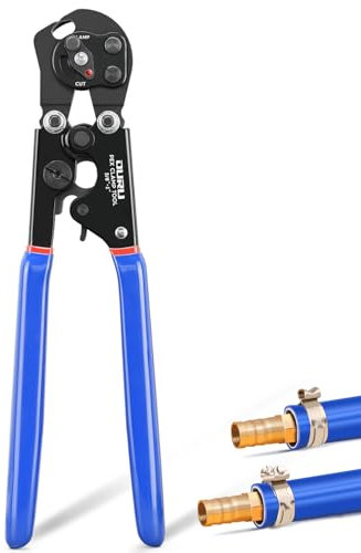 OURU 2 IN 1 Ratchet Pex Crimping Tool Pliers Cinch and Remove Combo Function Professional Pex Crimper Long Handle Pex Pinch Tool Pex Pipe Crimp Tool for 3/8 to 1 Stainless Steel Clamps