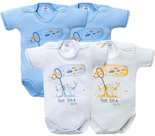Tontiny, Baby bodysuit kortärmad tryckt mjuk bomull snäppstängning - komfort spädbarn sparkdräkt, småbarnskläder, nyfödd bodysuit för enkel klädning förpackning med 4, tryckta bilder kan variera, #3