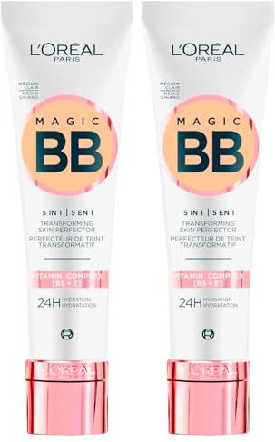 L'Oréal Paris BB Cream C'Est Magic 5in1 Farbcreme, feuchtigkeitsspendend, gleichmäßig, 24 Stunden, SPF20, modulierbare Textur, leicht und cremig, Farbe 03 Medium Light – 2 Kosmetika