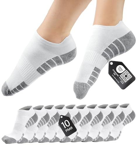 HELDENWERK sneakerstrumpor för kvinnor och män, 10 par – korta sportstrumpor med andningsbar bomull – unisex löparstrumpor set, 10 x vita, 35-38 EU