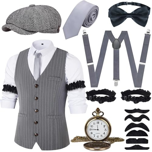 JONRRYIN herr 20s Mens Costume Accessories 20-tals kostym herr (14-pack)