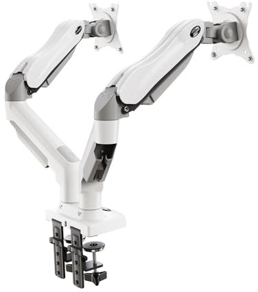 HUANUO Monitor Halterung 2 Monitore für 13 bis 32 Zoll Bildschirme, Bildschirmhalterung 2 Monitor, Monitorhalterung 2 Monitore - 360° Drehbar, 2 Montageoptionen, VESA 75 & 100 (Weiß)
