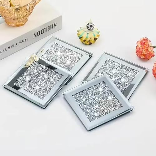 Juego de 4 posavasos de cristal de diamante triturado y espejo, juego de 4 posavasos plateados brillantes para decoración del hogar, cocina, bar y restaurante (forma cuadrada)