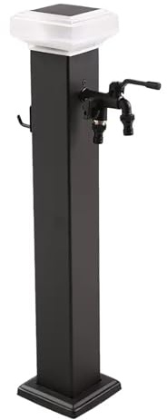 Colonne D'eau de Jardin à Lumière Solaire, Support de Tuyau Autoportant avec Robinet, Poteau D'eau de Jardin Vertical Antigel Extérieur, Fontaine Décorative, Distributeur D'eau, Bouche D'incendie(Negr