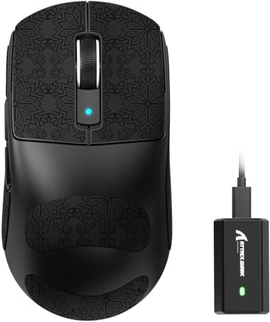 ATTACK SHARK R6 Mouse da gioco wireless 8KHz, SUPERLEGGERO 42g, Nordic 52840 MCU, sensore da gioco PixArt PAW3950MAX, BT/2.4G /Cablato, 42000DPI, Grip Tape, Batteria da 250 mAh, PC/Mac (nero)