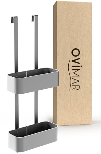ovimar Duschablage Vanas in silber als Badezimmer Organizer ohne Bohren | 2 stöckiger Duschkorb zum Hängen als ideale Aufbewahrung fürs Bad | Badezimmer Organizer aus leichtem Aluminium