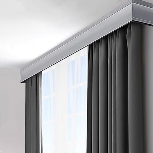 Graue Wand, 4,4 m, 3-in-1-Gardinenstange, Querbehang für Doppelläufer, dekorativer Vorhang, ideale Fenstervorhangschienen für Wohnzimmer und Schlafzimmer, mit Beschlägen
