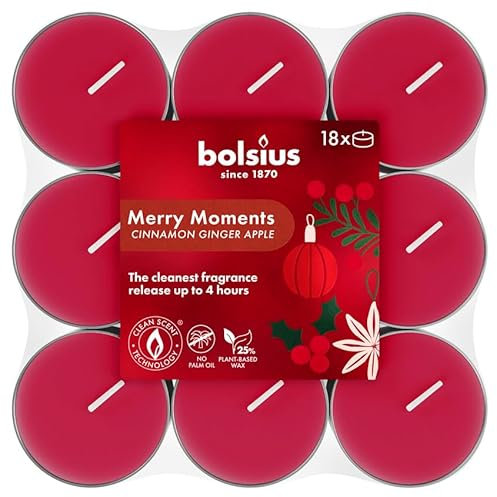 Bolsius - Merry Moments - Scented Tea Lights - Burning time of 4 Hours - Natural extracts – Contains Vegan Wax – Palm Oil-Free