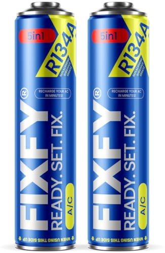 FIXFY 5in1 – Kältemittelersatz R134a mit Öl, Trockner, Dichtmittel, Gas und UV-Farbstoff – 2 x 500 ml Dose, zum Selbstbefüllen der Klimaanlage in Fahrzeugen von 1995-2016