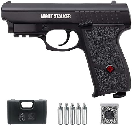 Crosman Nigth Stalker CO2 (4,5mm) | Pistola de Aire comprimido Calibre 4,5mm + maletín. + 5 Cargas de CO2 + 500 balines BB´S.