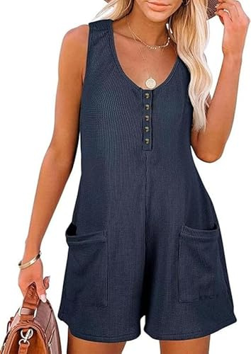 Sukiglam Salopette Donna Estiva Tuta Corta Senza Manica Scollo a V Casual Allentata Jumpsuit con Tasche Pezzo Unico Gamba Larga Tute Elegante Pagliaccetto Spiaggia Vacanza Outfit