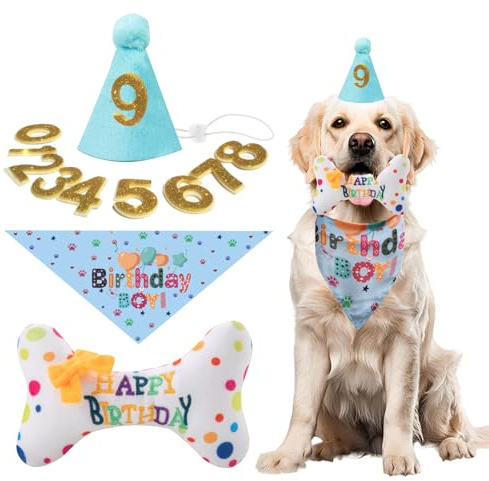 Hunde Geburtstag Hund Geburtstag Hundegeburtstag Geburtstag Hund Dog Birthday Toys Birthday Dog Weiches Knorpel Spielzeug Langlebiges Kauspielzeug mit 1 Hundehalstuch 1 Geburtstagshut 9 Bling Nummern