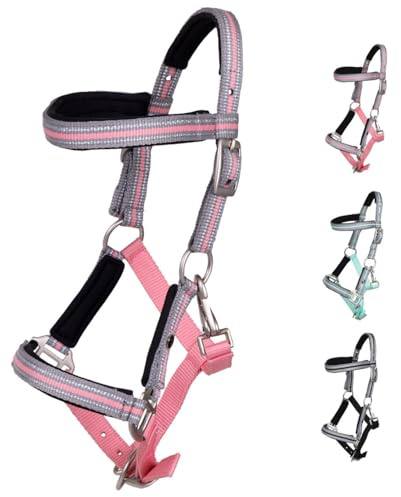 NETPROSHOP Fohlenhalfter Flore mit Stirnband weich gepolstert und verstellbar Falabella Shetty Pony Full, Groesse:Fohlen Pony, Farbe:Pink