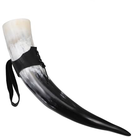 BESTYASH Wikinger Trinkhörner Trinkhorn mit Ständer Großer Becher aus Horn in Ochsenhornform Spitze Form für Bier Wein und Met Deko