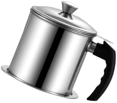 UKCOCO Filtro de Aceite de Cocina Inoxidable Recipiente con Colador para Grasa de Tocino y Aceite Usado Diseño Antigoteo Mango Ergonómico y Gran Capacidad para Frituras
