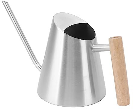 Haofy Vattenkanna med Lång Pip 1,5L Rostfritt Rostfritt Stål för Trädgårdsbonsai Inomhus Utomhusbruk med Trähandtag för små Lägenheter, Trädgårdsskötsel på Balkongen, Daglig Växtvård (Silver)