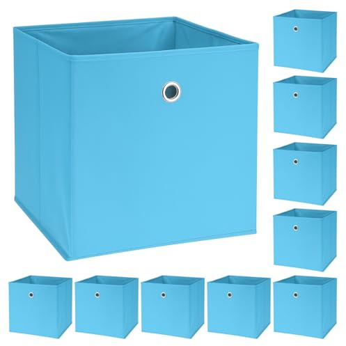 Murago 10er Set Faltbox ca. 30x30x30 cm - Blau - Würfel Aufbewahrungsbox faltbar Aufbewahrungskörbe Einschub Korb Boxen Stoff für Kleidung Spielzeug Kinderzimmer Baby Jungen Klappbox Dekoration
