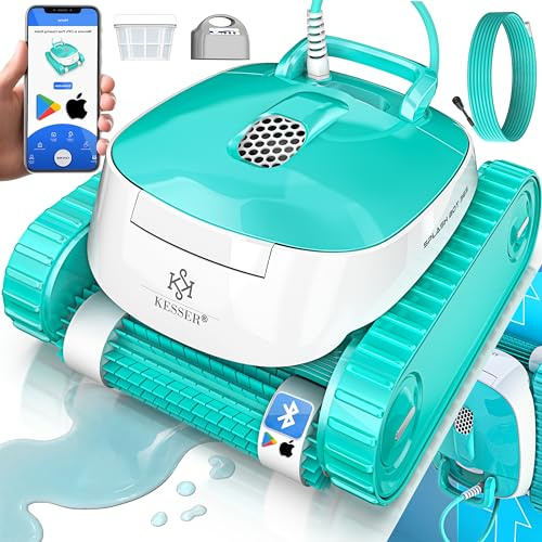 KESSER Robot de piscina para suelo y pared de hasta 100 m², limpieza de líneas de agua, limpiador automático de piscinas con función de aplicación y módulo de control, aspirador de piscina para