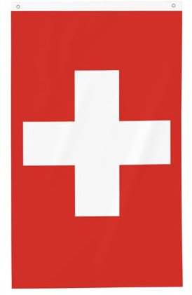 Bandera suiza de 3 x 5 pies. Impresión de doble cara, vertical, tela 100% poliéster, colores vibrantes y duraderos.
