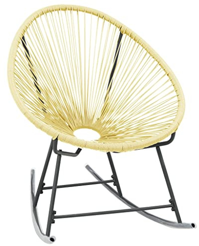 PTUGUOF Acapulco Sessel Terrasse Poly Rattan Schaukelstuhl Beige, wasserfest, pulverbeschichtetes Stahlgestell, bis 110 kg belastbar