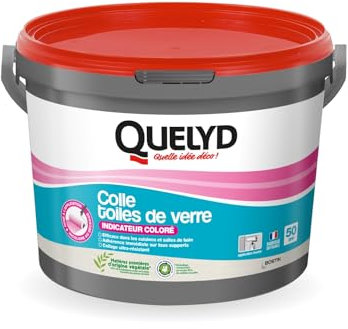 Quelyd Colle Toiles de Verre – Colle Avec Indicateur Coloré – Prête à l'Emploi – Tous Supports Muraux – Toutes Pièces dont Cuisines et Salles de Bain – Sans Solvant – Seau de 10kg (50m²)