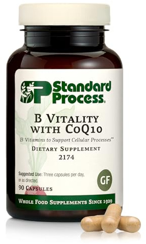 Standard Process B Vitality with Coq10 - Cellular Health Supplement with Biotin, Vitamin B12 & Folate - Vegan, Gluten-Free & Non-Dairy - 90 Capsules (30 Servings)