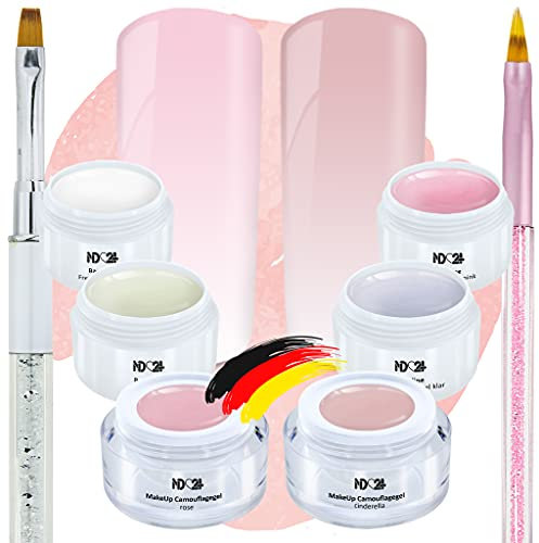 Baby Boomer Gel Set + Pinsel - French Make Up Ombre Rosa Pink Weiss - Studio Qualität (6 x 5ml)