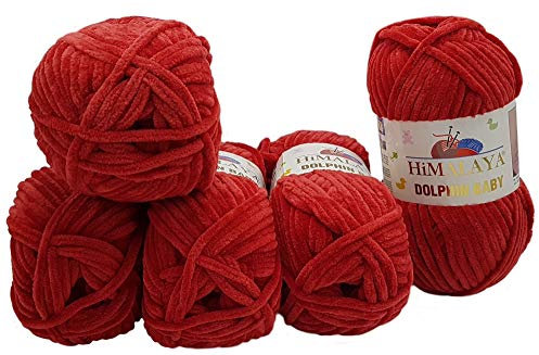 5 x 100 Gramm Himalaya Dolphin Strickwolle, Babywolle , 500 Gramm Wolle Super Bulky (rot 80352)