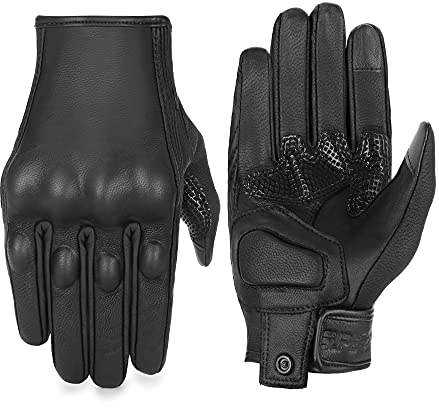 Superbike Women ’s Touchscreen Motorcycle Gloves Knuckle Armored Leather Motorbike Gloves (Black Leather,Non-Perforated,XS)