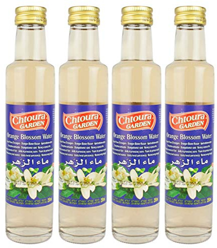 Chtoura Garden - Orientalisches Orangenblütenwasser ideal zum Backen und Kochen - Blütenwasser zur Aromatisierung von Süßspeisen, Backwaren und Getränken im 4er Set á 250 ml Glasflasche