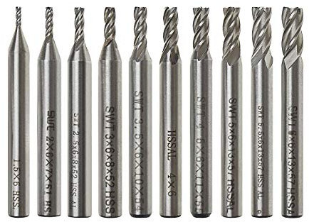 Create idea 10pcs HSS Kit de Fraise à Queue Droite à 4 Cannelures 1.5/2/2.5/3/3.5/4/4.5/5/5.5/6mm Dia 6mm Poignée pour Bois en Acier Allié au Carbone